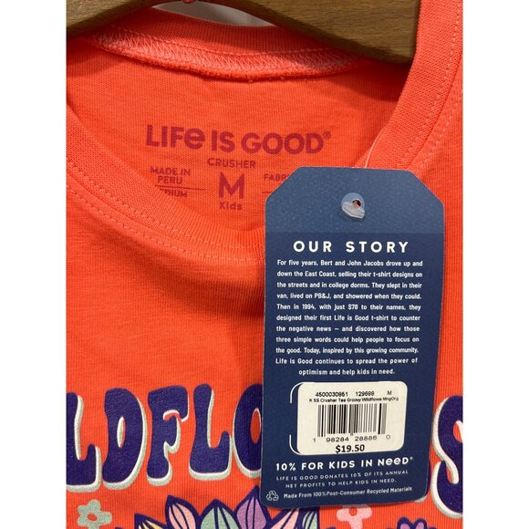 Life Is Good Groovy Wildflowers Crusher Tee Kid M Mango Orange Cotton TShirt NEW - Picture 5 of 7